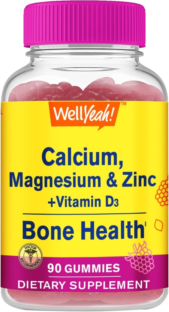 Calcium, Magnesium, Zink + Vitamin D3 Gummies af WellYe Note 124; Knogler, Muskel og Nerve Health Support, immunforsvar 124; for mænd og kvinder