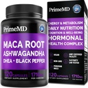 6-in-1 Organic Maca Root Ashwagandha Kapsler 1710mg med DHEA og sort peber frugt ekstrakt for kvinder og mænd - Black Maca Supplement for Stamina, Bone og Mood Support, 120 tæller