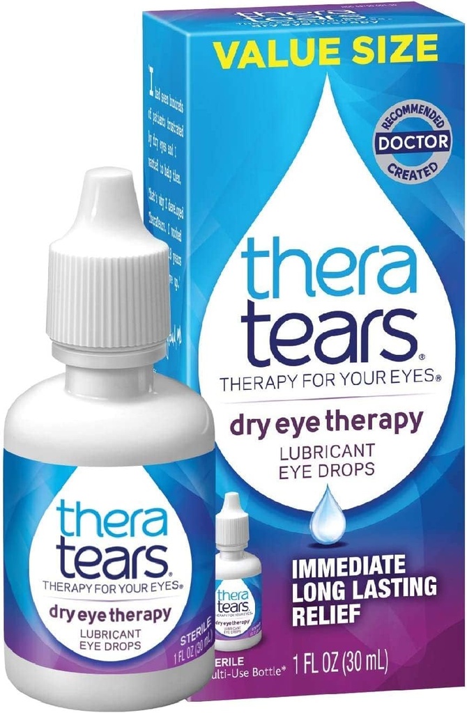 TheraTears Tør øje terapi Smøremiddel øjendråber Twin Pack, (2 x 30ml flasker) + 1.0 Fl Oz flaske