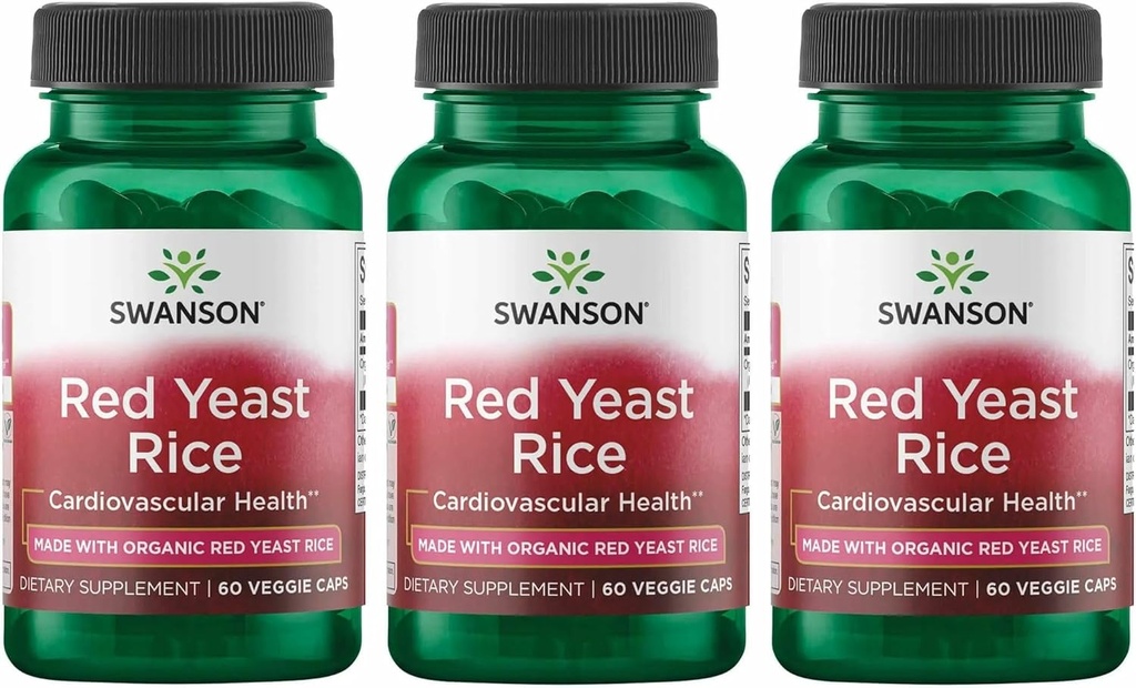 Swanson Made with Organic Traditional Red Yeast Rice 600 Milligram 60 Veg Kapsler (3 Pack)