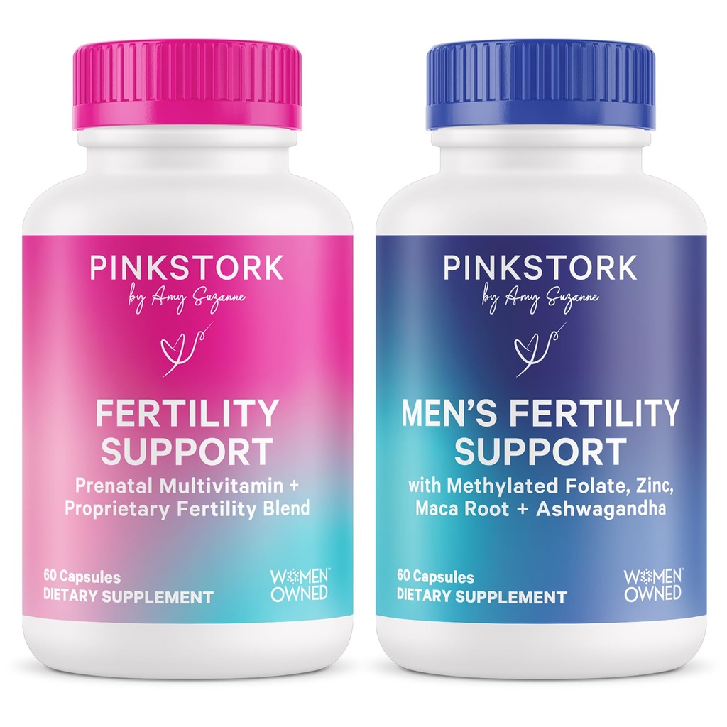Pink Stork & Blue Stork Hans og Hendes Fertilitet Bundle: Fertilitet Kosttilskud til kvinder, Fertilitet Kosttilskud til mænd, Fertilitet Prenatal Vitamin, Vitex, Inositol, Folate, Vitamin B6, 60 Kapsler