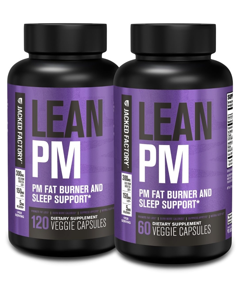 Jacked Factory Lean PM Night Time Fat Burner, Sleep Aid Supplement, & Appetite Suppressant til mænd og kvinder - 180 Stimulant- Gratis Veggie vægttab kost piller