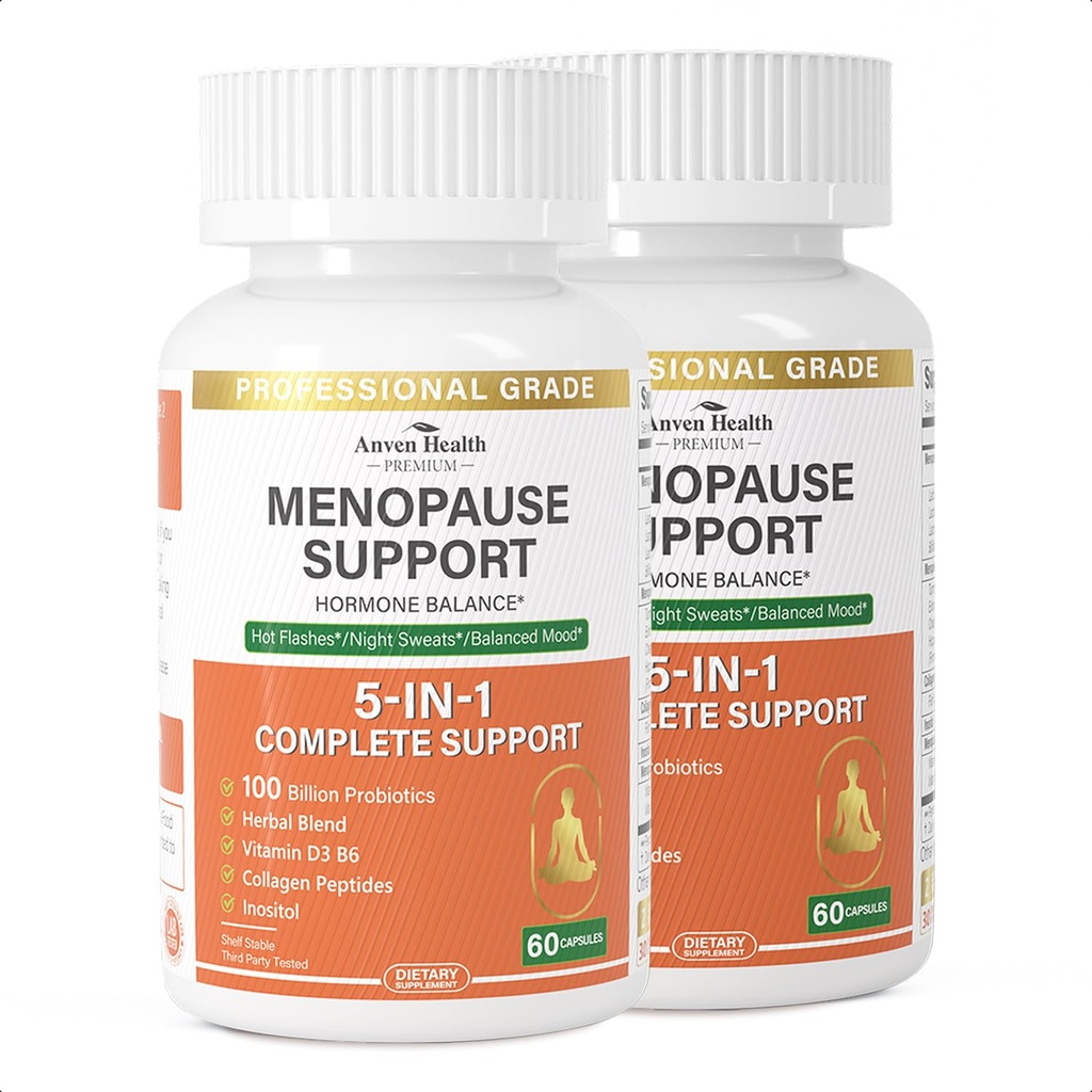 Menopause Kosttilskud til kvinder Menopause Probiotika Relief, Vitamin D3 & B6, Understøtter Hot Flashes, Night Sweats, Bloating & Gut Sundhed med Black Cohosh, Collagen Buddy 124; 180 Veggie Caps