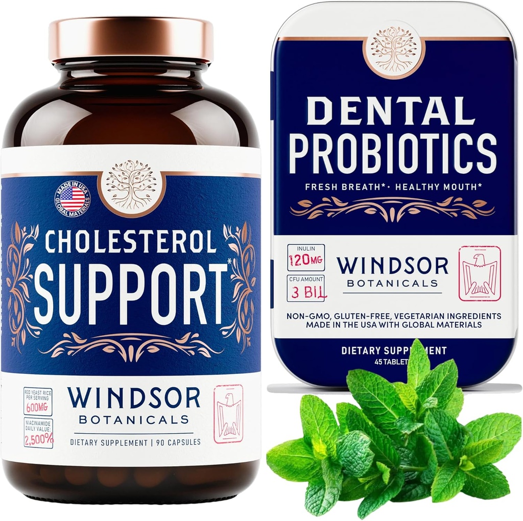 WINDSOR BOTANICALS Cholesterol Support Supplements and Dental Probiotics for Fresh Breath Bundle