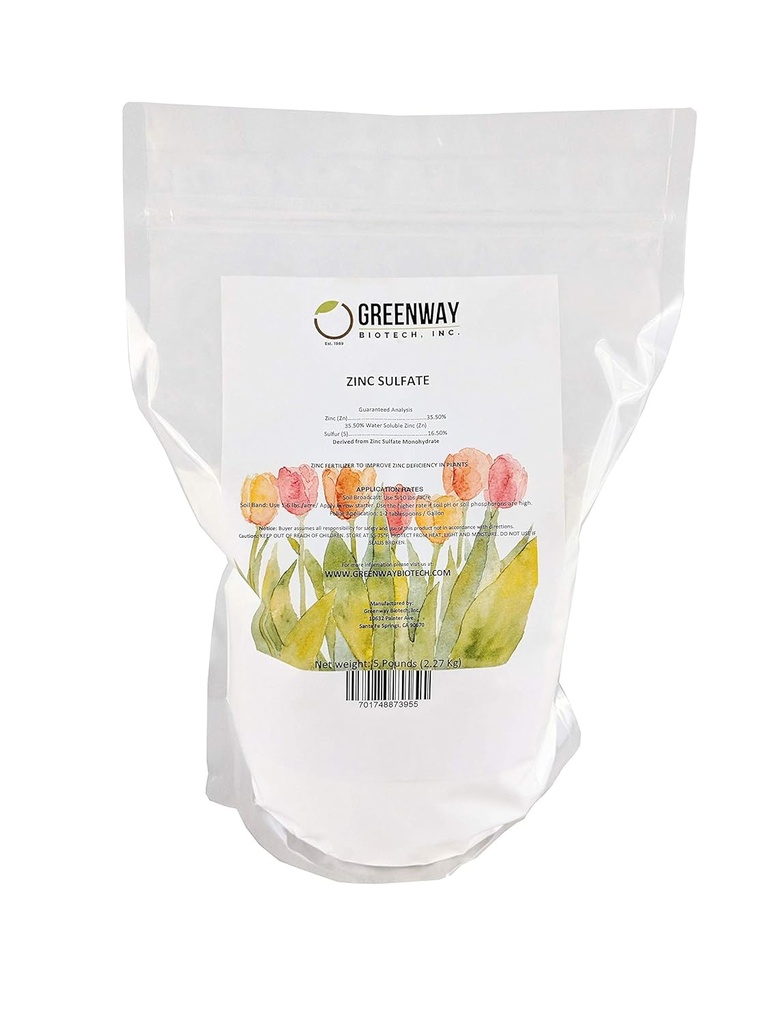 Greenway Biotech, Inc. Zink Sulfate Powder 35,5% monohydrat Plus 16,5% svovl (5 Pounds)