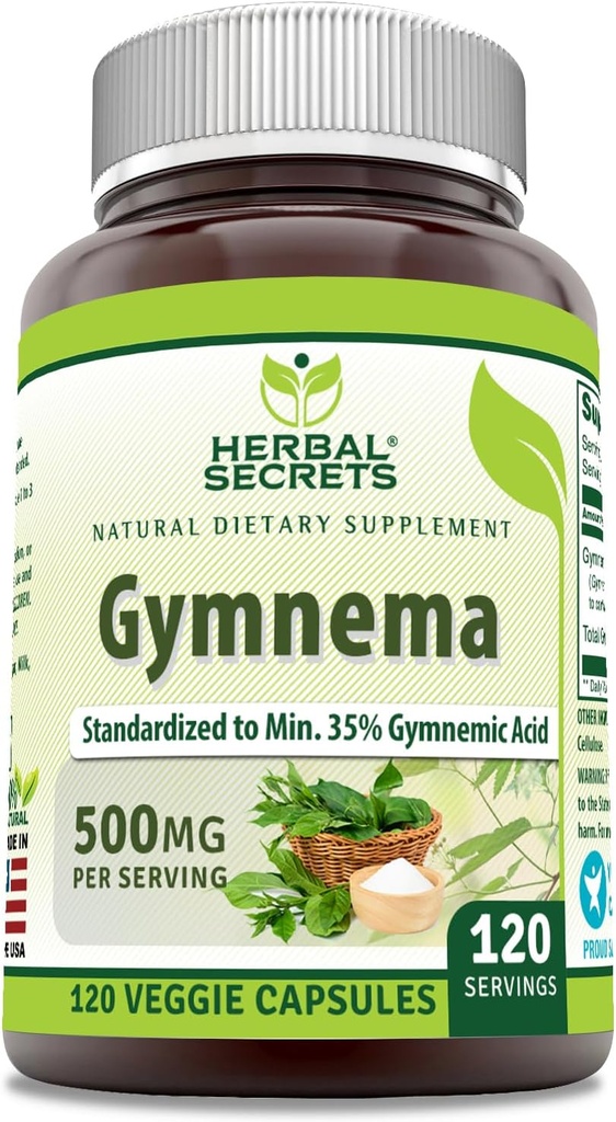 Herbal Secrets Gymnema Supplement: 124; 500 Mg Per Servering: 124; 120 Veggie Kapsler: 124; Non- Gmo: 124; Gluten Free: 124; Fremstillet i USA