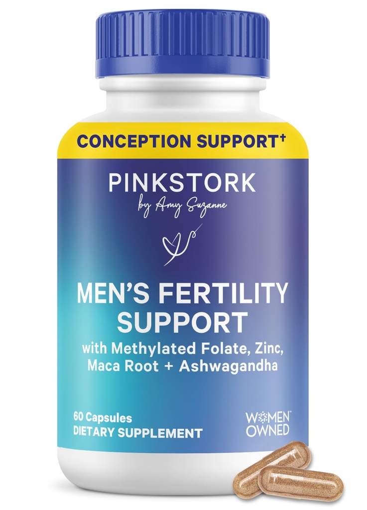 Blue Stork Fertilitet Kosttilskud til mænd - Understøtter konception for ham - Mandlige prænatale vitaminer med Maca Root, Ashwagandha, Folate, B12 - Sperm Heath, Drive, Motilitet - 60 Kapsler