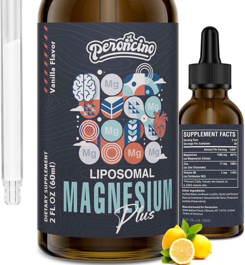 Liposomal Magnesium Citrate Drops til Gut og Bone Sundhed, Mood og Stress Management, Kraftfuld formel med vitamin B6 og Zink Gluconat 60ml (2,04 Fl Oz (pakke med 1))