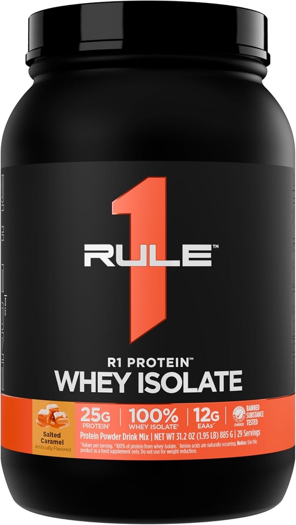 Regel 1 R1 Protein Whey Isolate - med 25g Protein & 6g BCAA Eksklusivt fra Isolated & Hydrolysed Sources for Workout Recovery (2 Pounds *, Saltet Carmel)