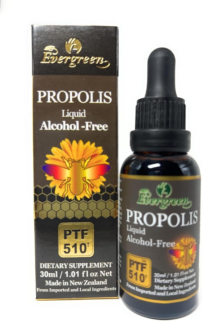 Evergreen Propolis Flydende Alkohol- Gratis tinktur 30ml PTF1170 (Indeholder 1170 Propolis Flavonoid) Lavet i New Zealand