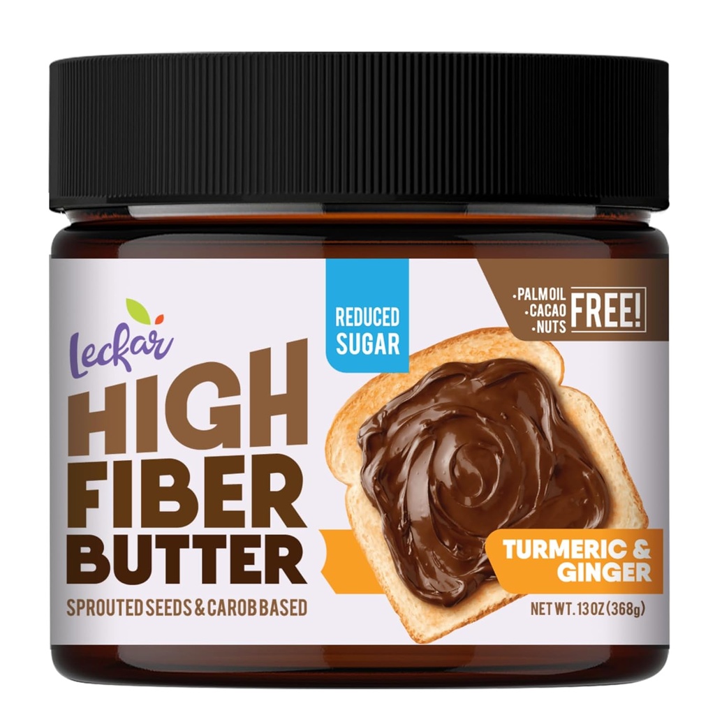 Leckar High Fiber Butter (reduceret sukker, nødder gratis, tarmmikrobiomevenlige) til nem morgenmad (Gurkemeje og Ingefær (reduceret sukker))