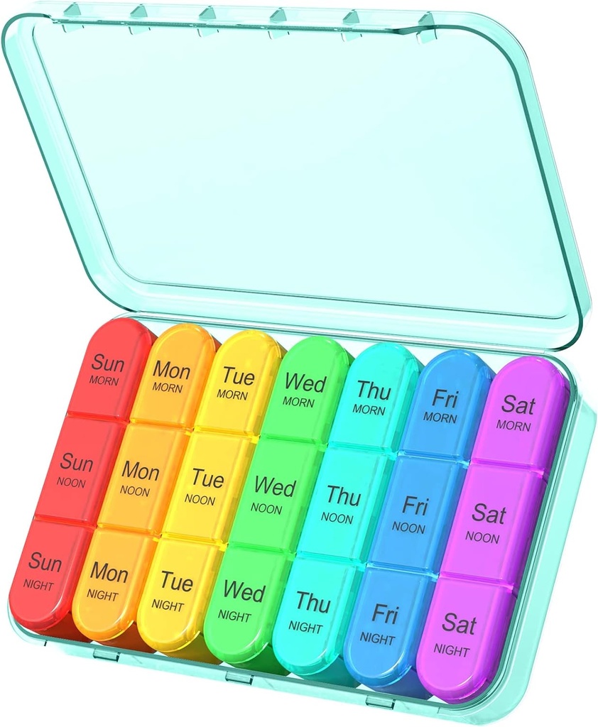 Pill Organizer 3 gange om dagen, Ugentlig Pill Organizer 3x om dagen, Pill Box 7 dag, Daily Pill Box Organizer, Travel Container Pill Cases Organizer 7 dag, Medicin Organizer til at holde vitaminer og medicin