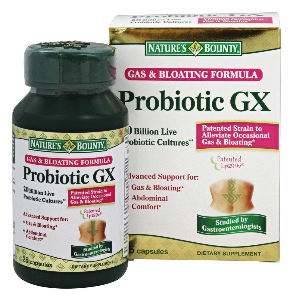 Naturens Bounty Probiotic GX Gas & Bloating Formel, Kapsler 25 ea (pakke med 4)