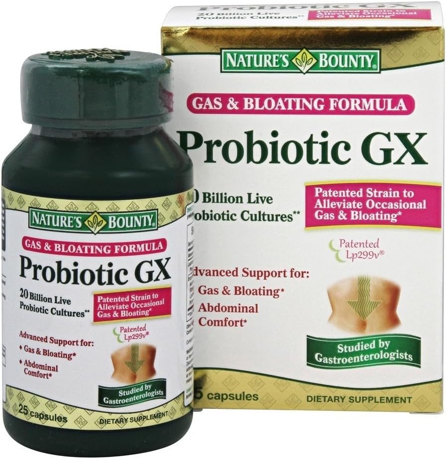 Naturens Bounty Probiotic GX Gas & Bloating Formel, Kapsler 25 ea (pakke med 4)