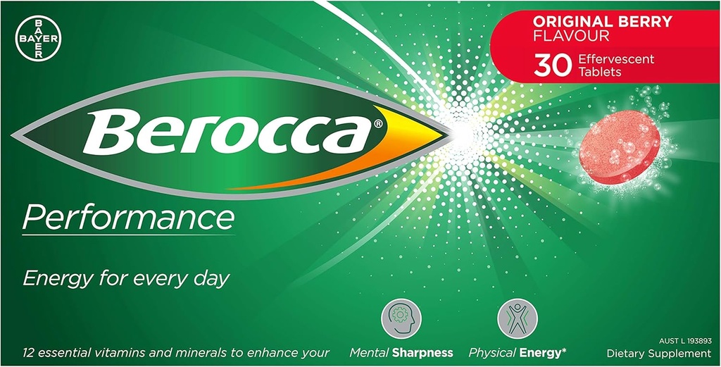 Berocca Performance 30 effervescent tabletter - Original Berry Flavor International version Koffein fri