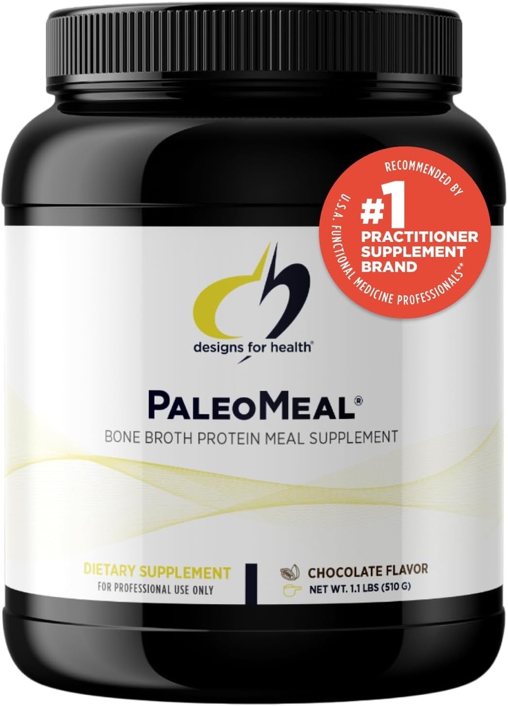 Design for sundhed Pure PaleoMeal - Bone Broth Protein Powder med 17g Protein, Meal udskiftning Shake Kosttilskud med aktiv Folate + Chelated Minerals, Chokolade (15 Servere / 510g)