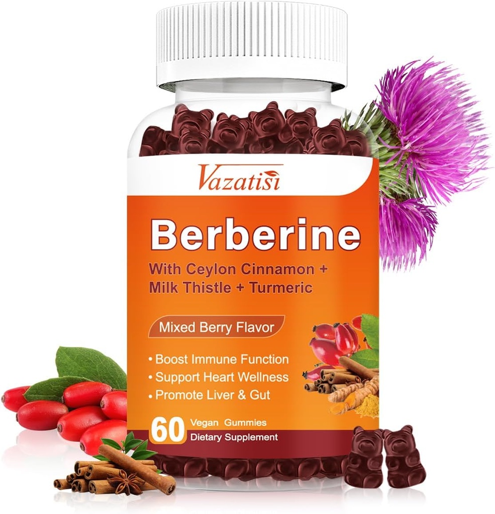 1500mg Berberine Gummies, høj potens Berberine tillæg med Ceylon kanel Gummies, gurkemeje, Magnesium, sukker fri, non-GMO, gluten- fri - blandet berry smag 60 Gummies