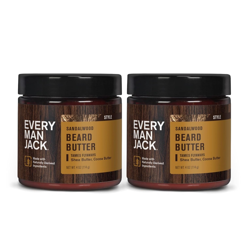 Hver mand Jack Beard Butter- Subtle Sandalwood duftstoffer - Hydrates and Styles Dry, Unruly Beards Mens Lemping Itch - naturligt afledt med Shea Smør og kokosolie - 4-ounce (2 Pack)