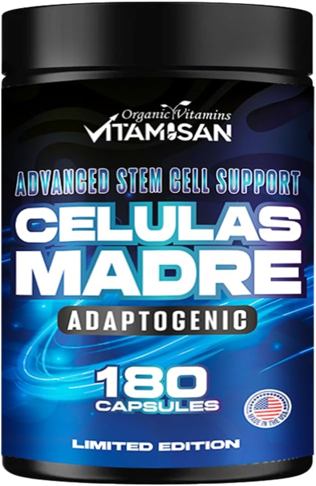 VITAMIAN Celulas Madres 180 kapsler - Stem Cell Blue Green Algae - Non GMO -Gluten Free AFA -Celula Madre Supplement - Lions Mane Beta Glucan understøtter sund aldring & fremmer immunspirulina.