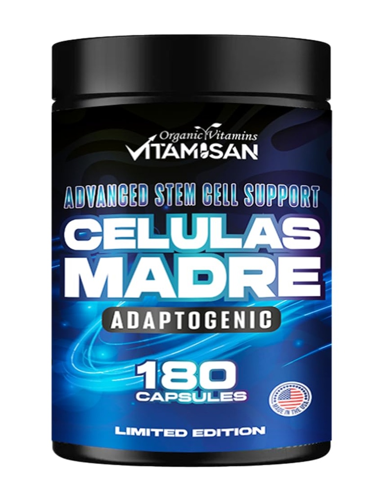 VITAMIAN Celulas Madres 180 kapsler - Stem Cell Blue Green Algae - Non GMO -Gluten Free AFA -Celula Madre Supplement - Lions Mane Beta Glucan understøtter sund aldring & fremmer immunspirulina.