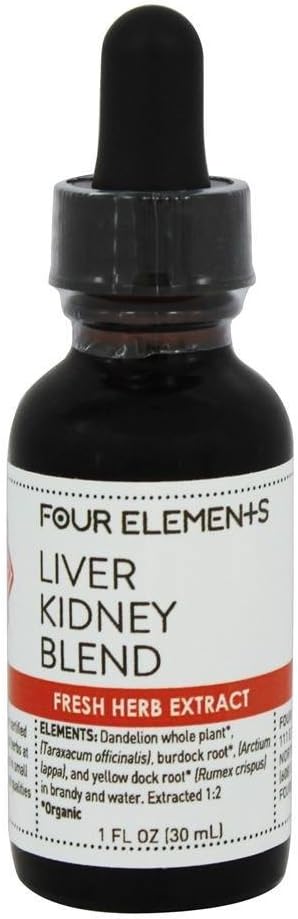 Lever Nyre Blend Herbal Tinktur Fire elementer Organic Herbals 1 oz Væske
