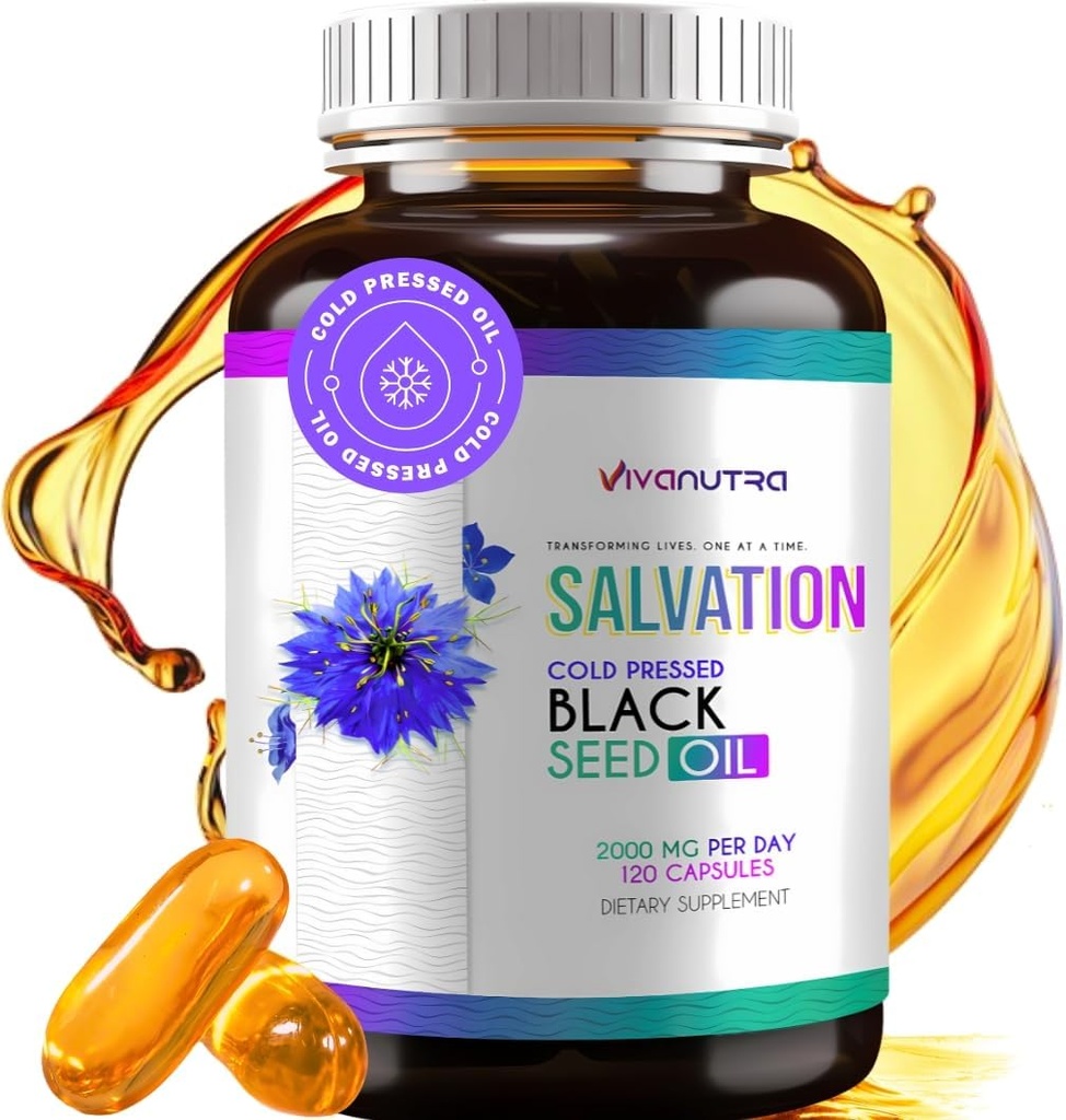 Black Seed Oil Capsules - Cold Pressed Nigella Sativa (Tyrkisk) Thymoquinone, Black Cumin Nigella Sativa Seed Oil, 100% Flydende Pure Blackseed Oil 120 Count, 500mg Per Capsule, Made in USA