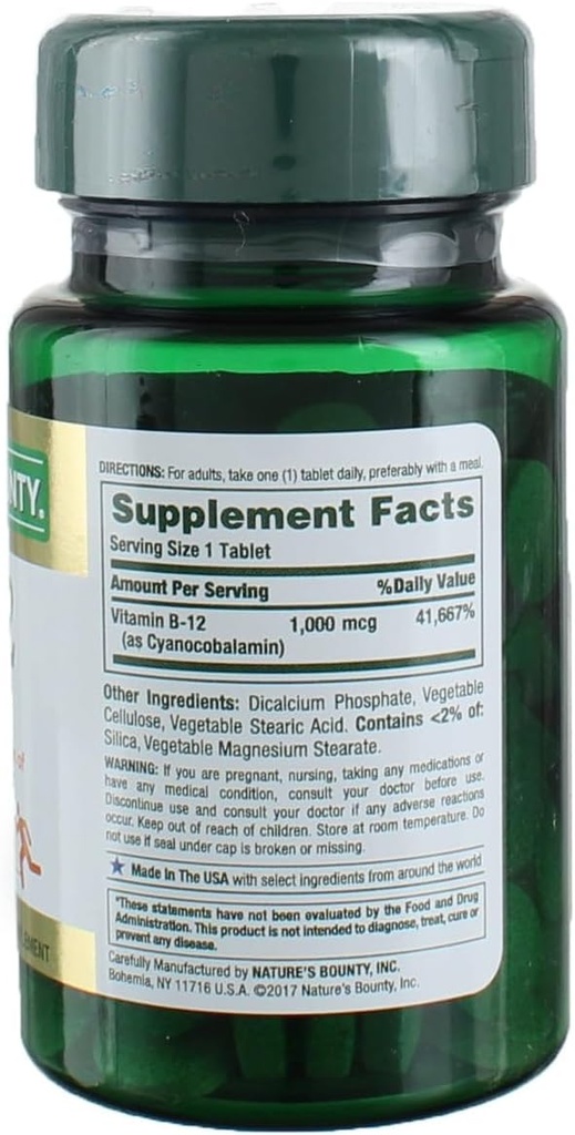 Naturens Bounty Vitamin B- 12 1000 mcg Tablets 100 ea (pakke med 9)