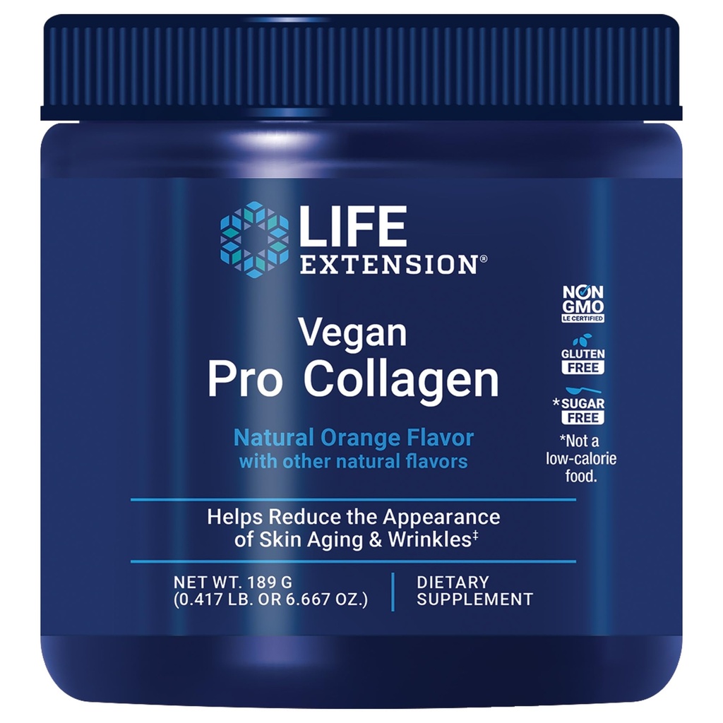 Life Extension Vegan Pro Collagen, Collagen Builder Support, Hud Sundhed, Type I Collagen Aminosyrer, gotu kola, C-vitamin, Gluten- Free, Non- GMO, Vegan, 30 Servere
