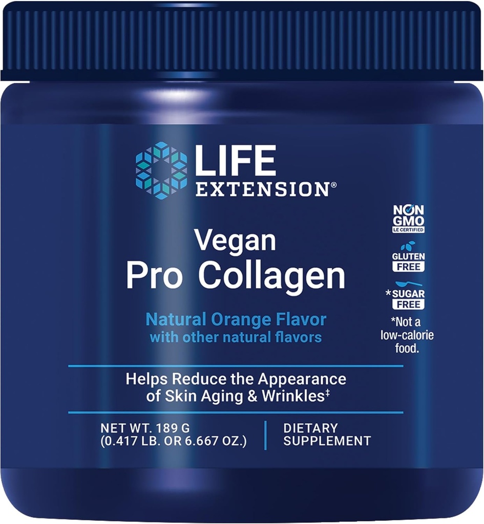 Life Extension Vegan Pro Collagen, Collagen Builder Support, Hud Sundhed, Type I Collagen Aminosyrer, gotu kola, C-vitamin, Gluten- Free, Non- GMO, Vegan, 30 Servere
