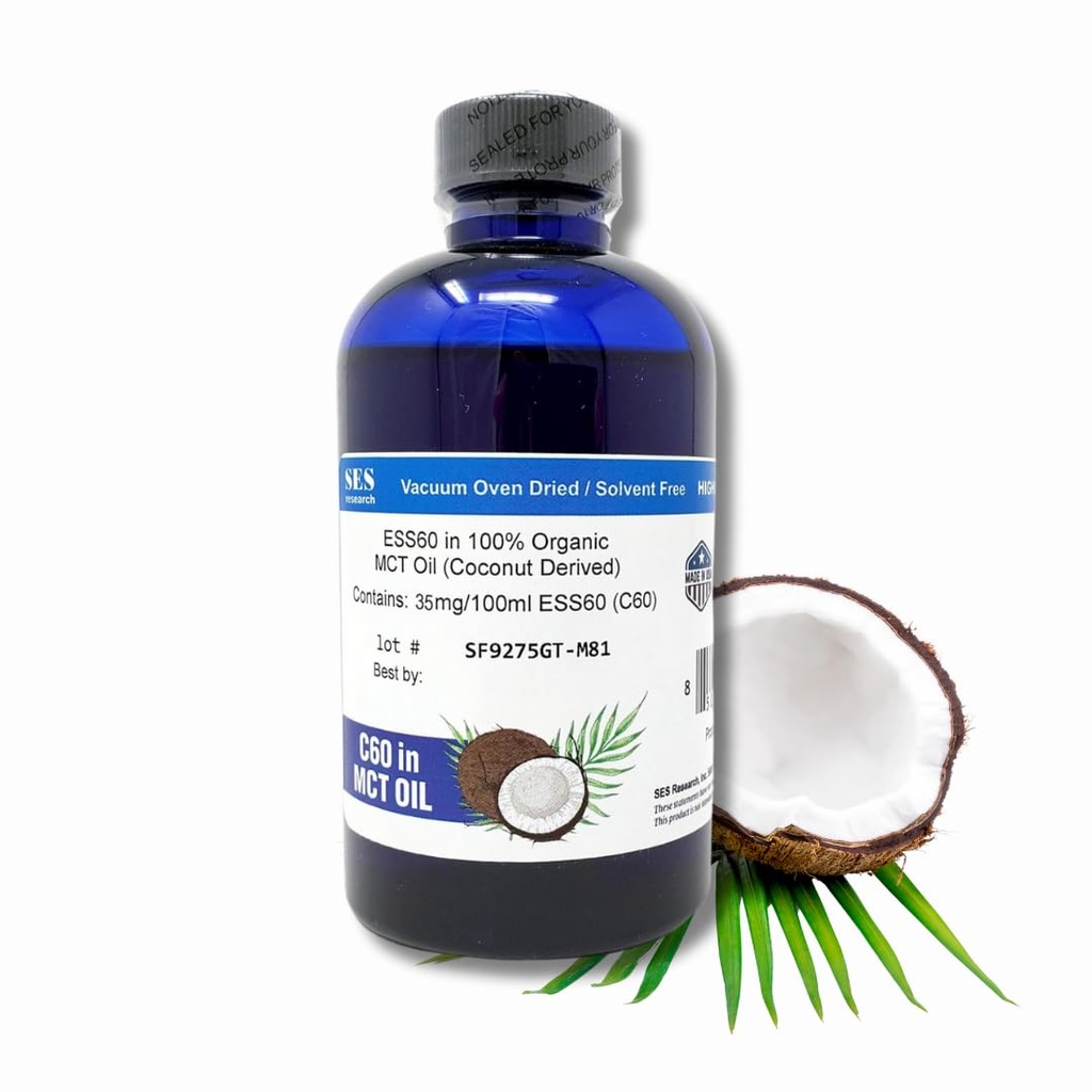 SES Forskning C60 Organic MCT Oil Coconut Derived - 99,99% Carbon60 - Antioxidant Nootrope Supplement - For Longevity - Sleep - Energy & Immunity 4Oz