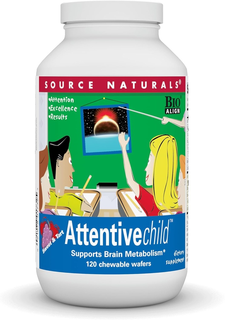Source Naturals Attentive Child Chewable Wafers for Brain Metabolisme Support - 120 Frugtwafers