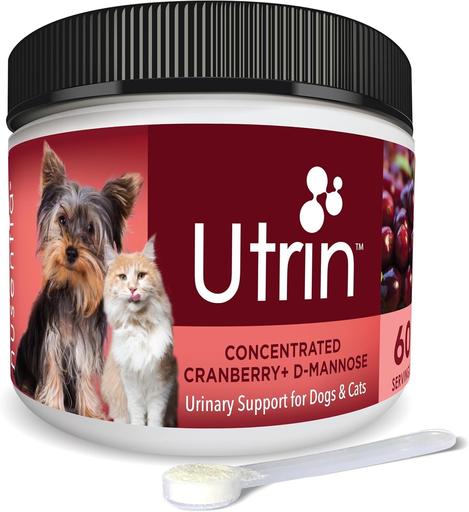NUSENTIA UTRIN - Urinary Support til katte & Hunde - Dual- Action Tranebær & D- Mannose - for Natural Bstige Sundhed, Inkontinens, og Rekurring UTI, 60 Servering