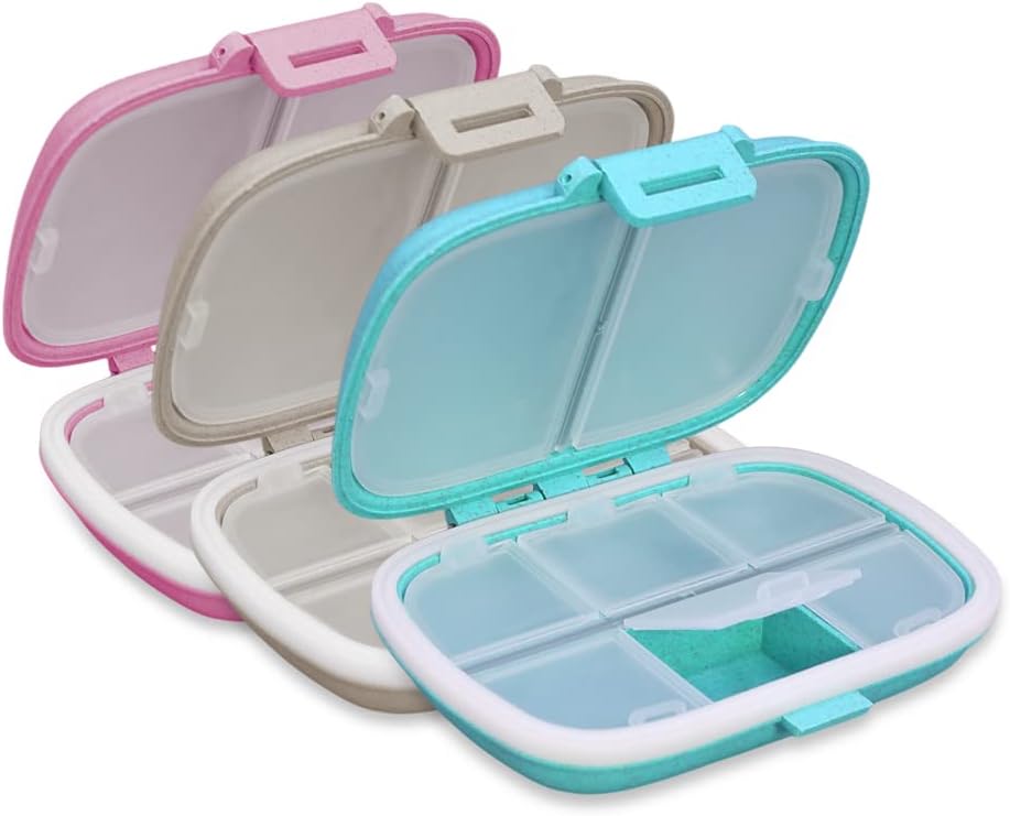 8 Segment Weekly Travel Pill Organizer Box, 10 Kompanter, 7 Dag Stor Pill Organizer, Medicin Organizer, Pill Case, Pill Container, Pill Holder (3 Farver)