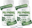 25-in-1 Polyphenoler supplement, 2000MG kraftfulde antioxidanter & polyphenol til alder forsvar, Polyphenol Superfood, Quercetin, Resveratrol, Plant- baseret & energi, immunforsvar, 120 kapsler
