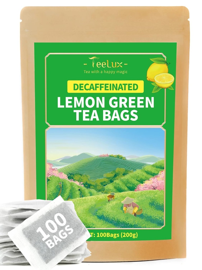 TeeLux Decaf Lemon Green Tea, Glat Deccaferet Green Tea med genopfriskning Lemon Aroma & Flavor, 100 Greve