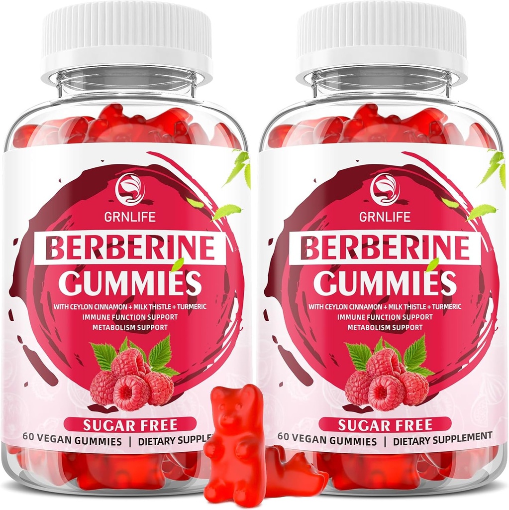 Berberine Gummies med Ceylon Cinnamon 1500mg høj potens Berberine HCL supplement til immun- og metabolismestøtte, sukker fri, hindbær smag - 120 greve