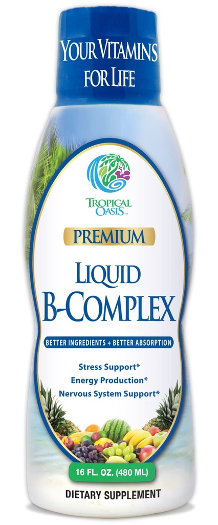 Premium Liquid B Complex Vitamin - Hurtig Absorbing Liquid B- Complex Supplement w / alle 8 B- vitaminer, PLUS energigivende urte blanding w / Ginseng, Ginkgo, og Eleuthero Root - Vegan, NON- GMO - 16oz, 32 Serv