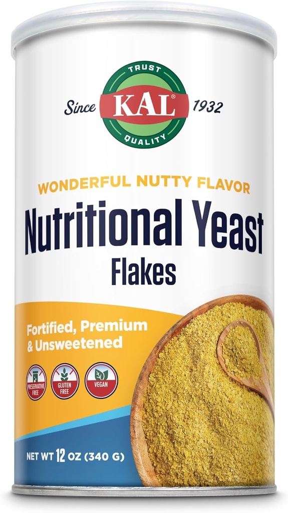 KAL Nutritional Gær Flakes, Foretrukket med B12, Folsyre & andre B-vitaminer, Usødet, Great Nutty Flavor, Vegan & Gluten Gratis, 60- dag penge tilbage garanti, Lavet i USA, 34 Servere, 12oz