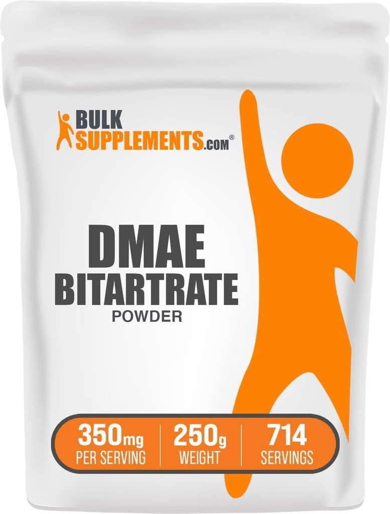BulkSupplements.com DMAE Bitartrate Powder - Dimethylaminoethanol Bitartrate, DMAE Supplement - Unflavored & Gluten Free, 350mg per servering, 250g (8,8 oz) (pakning med 1)