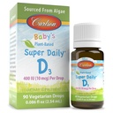 Carlson - Baby 's Plant- Based Super Daily D3, Baby Vegetar Liquid Vitamin D Drops, 400 IE (10 mcg) per drop, Sourced from Algae, for Spædbørn og Toddlers, Unflavored, 90 Drops (2,54 mL)