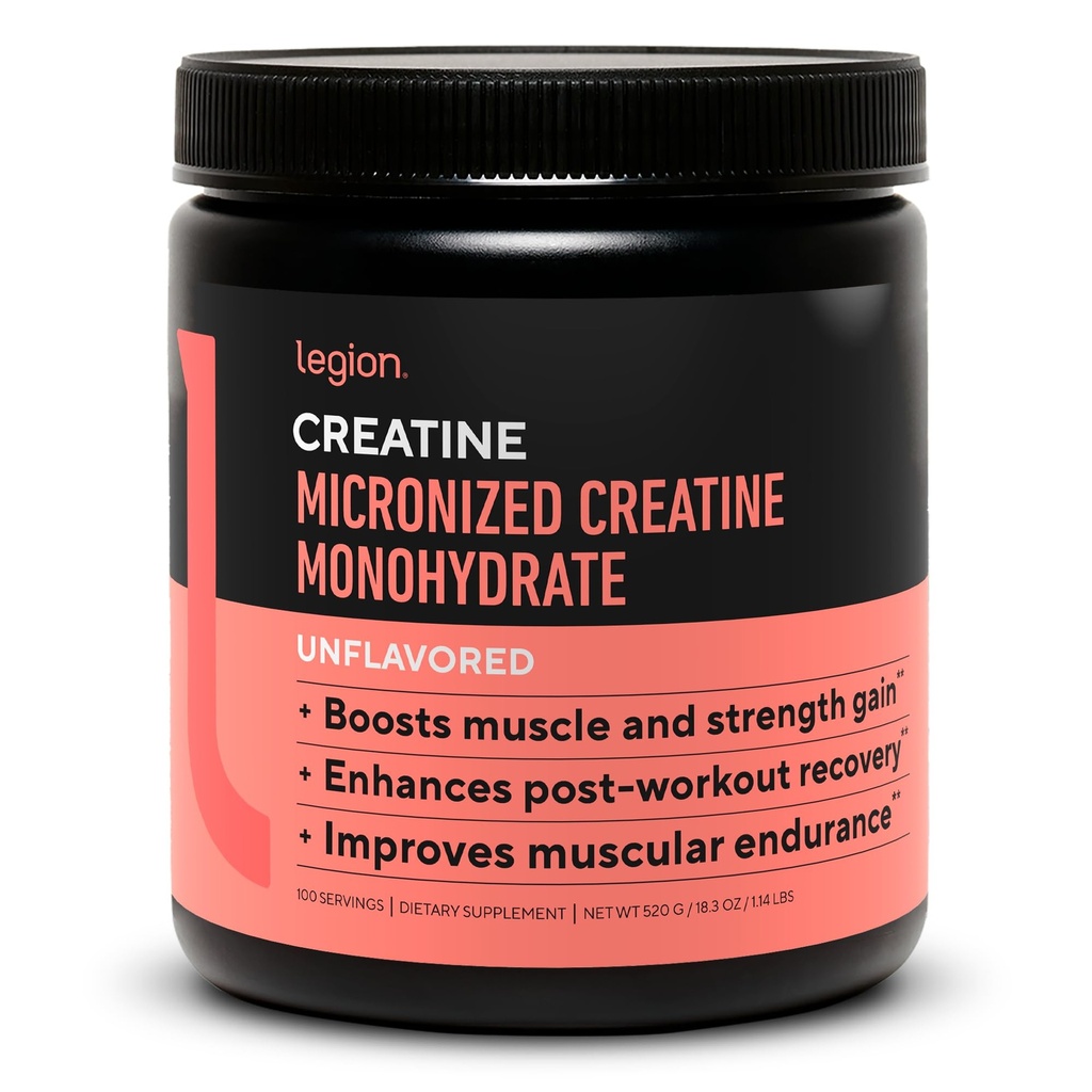LEGION Mikroniseret Creatin monohydrat Supplement - Clean Creatin Powder for Muscle Gain & Post Workout Inddrivelse - Mikroniseret Creatin Supplement for maksimal Absorption (100 Servere, Unflavored)