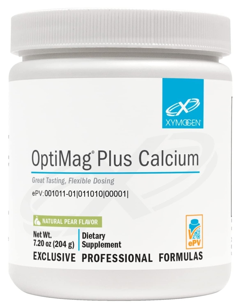XYMOGEN OptiMag Plus Calcium - Great- Tasting Magnesiumpulver med Calcium til at understøtte rolig adfærd, sund mad, sund knoglerfunktion - Pære Flavor, med Magnesiummalat (7.2 oz)