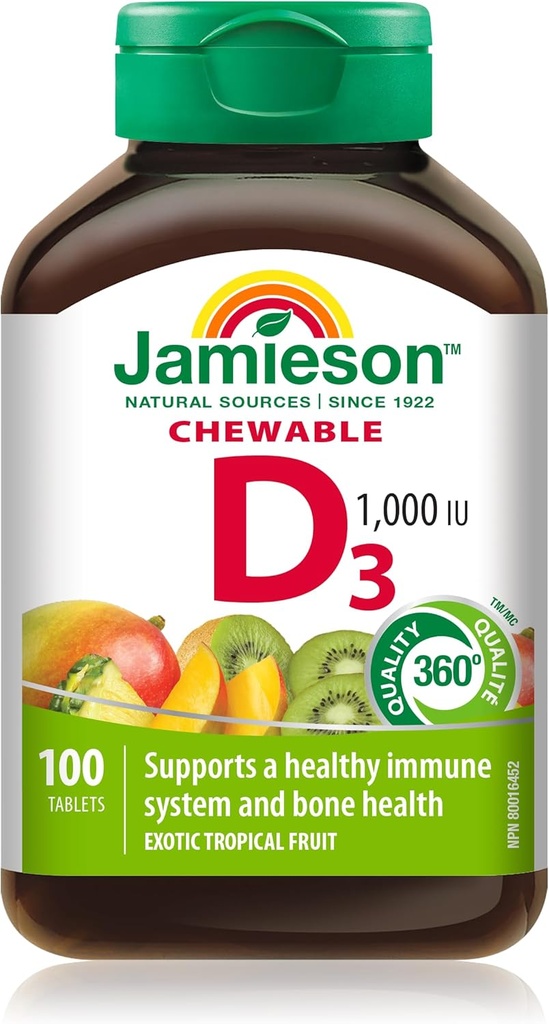 Jamieson Laboratories 1.000 LU Natural Tropical Flavor Chewable Vitamin, 100 Greve