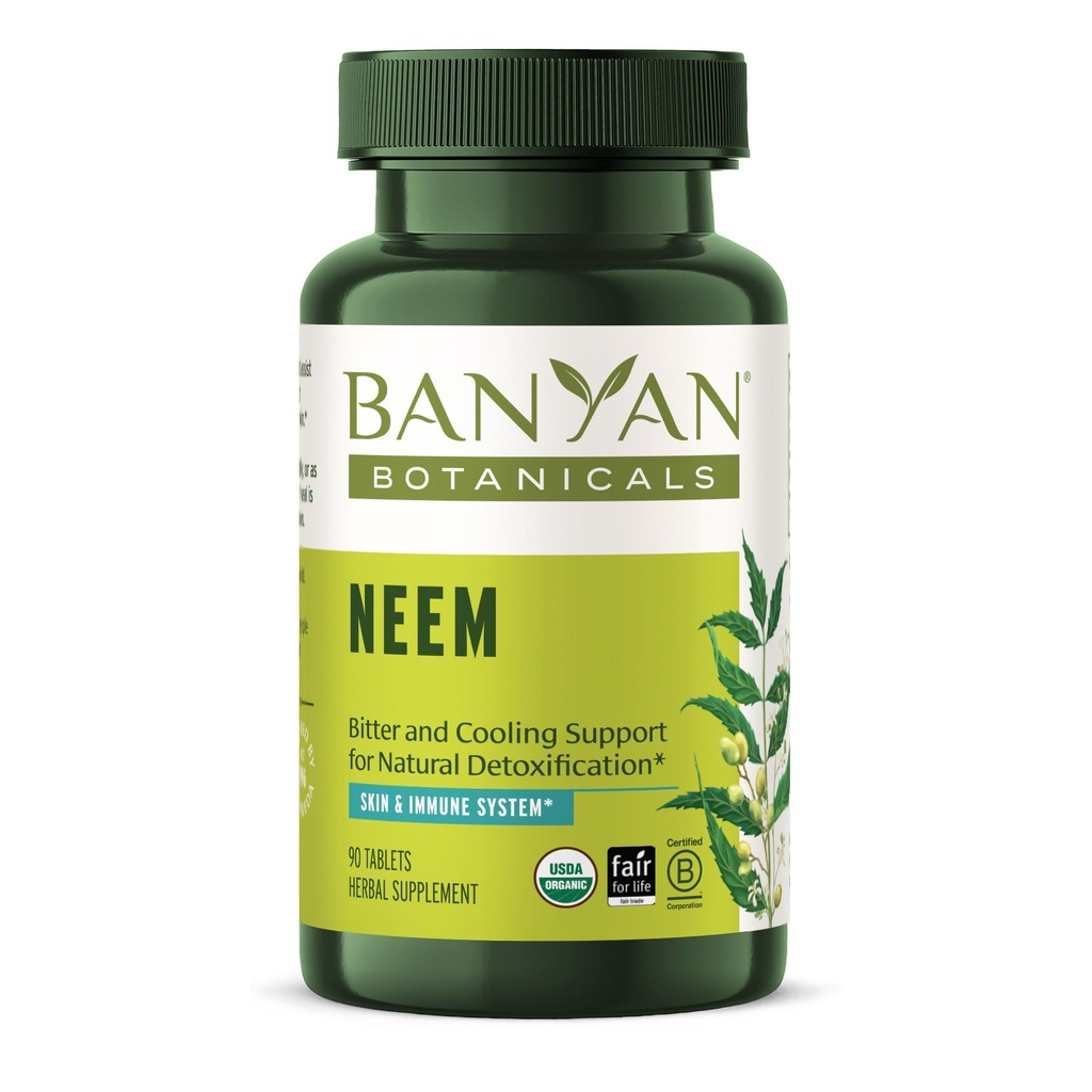 Banyan Botanicals Neem Tablets - Organic Neem Leaf (Azadirachta Indica) - Understøtter naturlig afgiftning, sund hud, og immunsundhed * - 90 tabletter - Ikke-GMO bæredygtigt sour Vegan