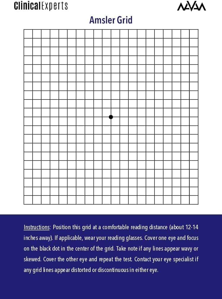 Amsler Eye Grid med magnetisk ryg - Daglig Vision Screening Tool for Macular Degeneration & Glaukom Patienter af Kliniske Eksperter (2 Pack)