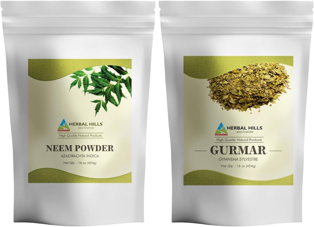 HERBAL HILLS Neem Leaf Powder and Gurmar Powder Gymnama Sylvestre Pakning med 2 Combo
