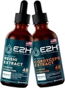 E2H: Reishi & Cordyceps Extracts - Energy, Longevity, Energy, Stamina & Immunsupport - Non- GMO, Vegan - 2 Fl Oz Hver (4 Fl Oz Total) - Bundle