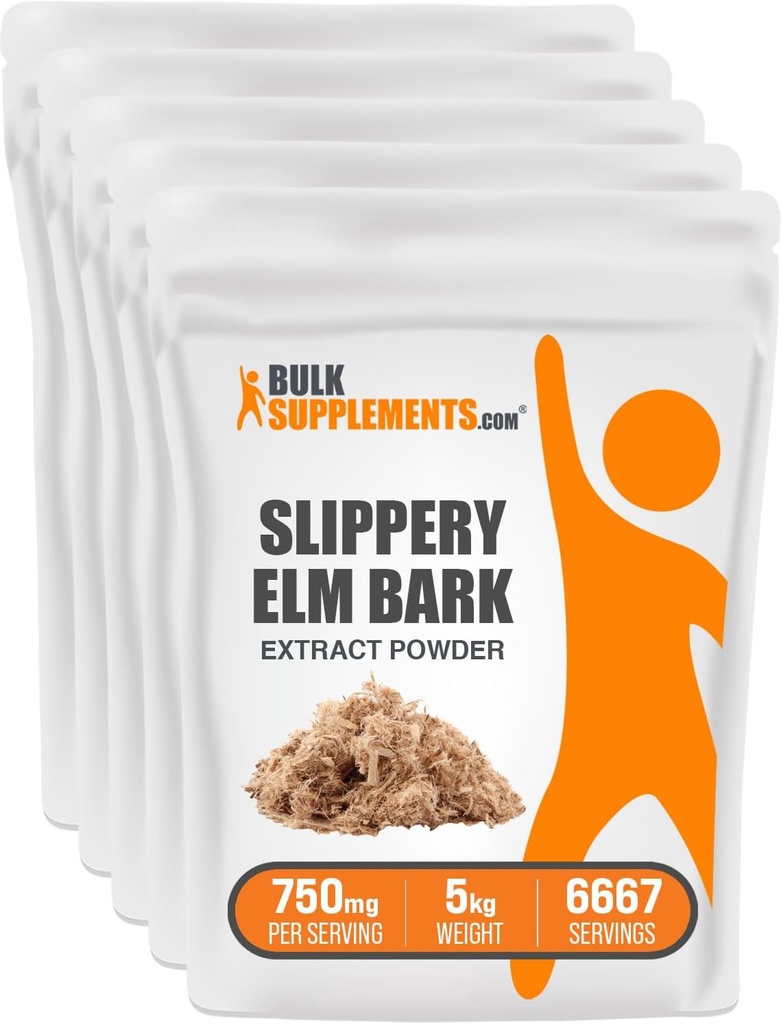 Bulkadditions.com Slippery Elm Bark Extract Powder - Slippery Elm Powder, Sourced from Ulmus Rubra Bark - Gluten Free, 750mg per Serving, 1kg (2,2 lbs) (Pack of 5)