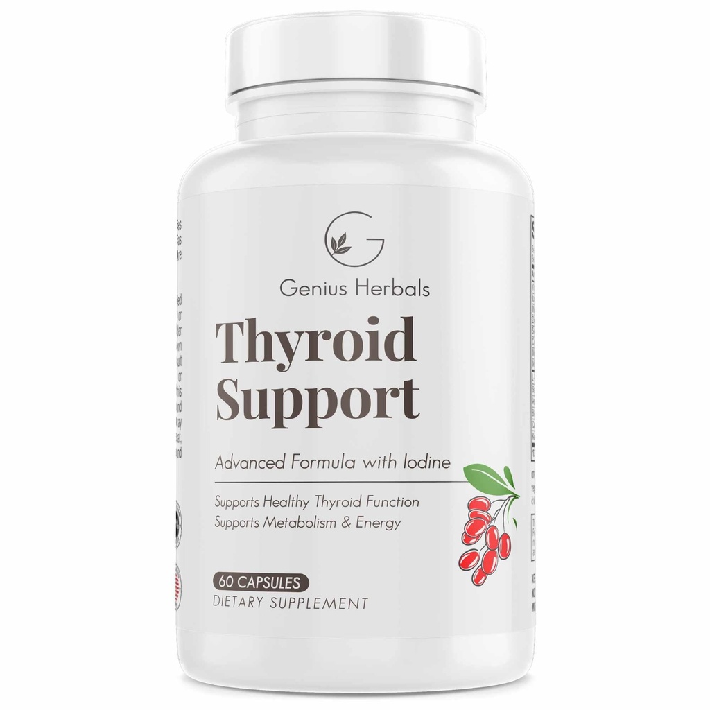 Thyreoideastøtte - Avanceret formel med jod, understøtter Metabolisme & Energi, understøtter sund thyreoidea. Ikke- GMO thyreoideatillæg - 60 kapsler