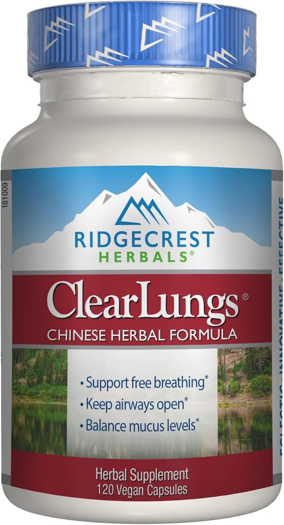 Ridgecrest Herbals ClearLungs Classic, Natural Lung og Nasal Daily Health Supplement for Bronchial, Luftveje, Immun, Sinus, og Mucus Wellness Support, Urteformel (120 Caps, 60 Serv)
